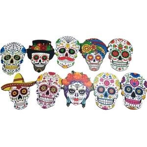 Sugar Skull Day Of The Dead 11x8” Decor 10 Different Designs W/ Stick Halloween